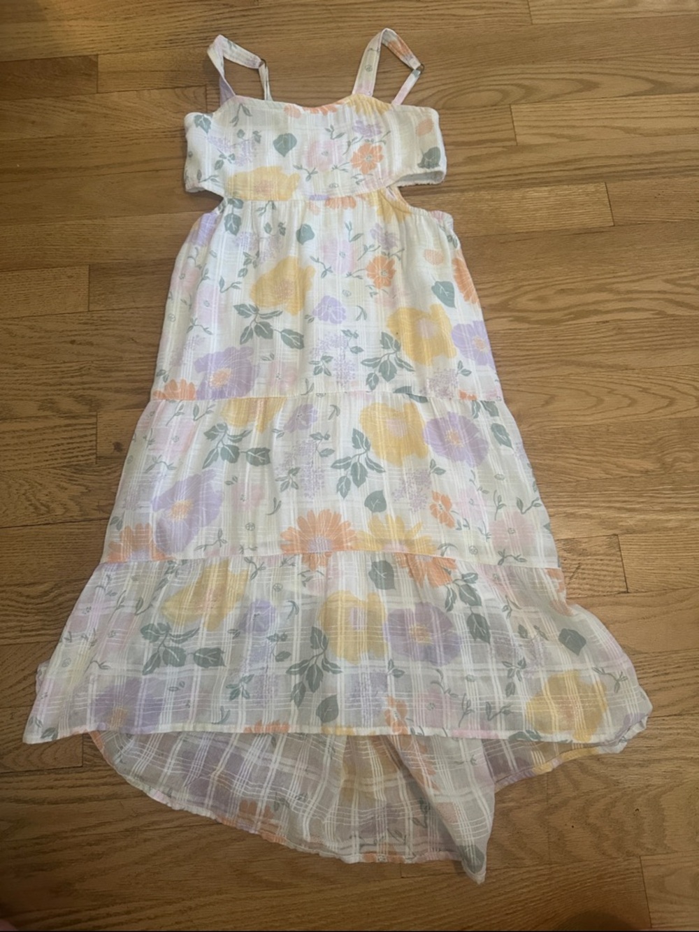Girls' White Floral Tiered Sundress with Pastel Flowers